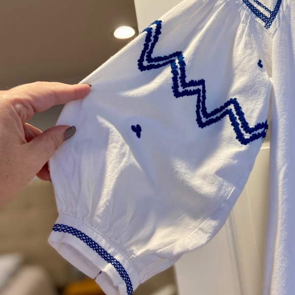 Zara Size Small Boho Blouse w/ Blue Embroidery & Tassel Detail - Picture 4 of 13